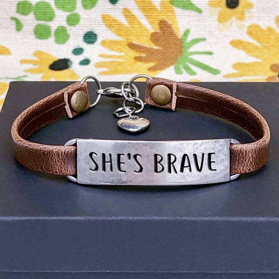 She's Brave Leather Bracelet